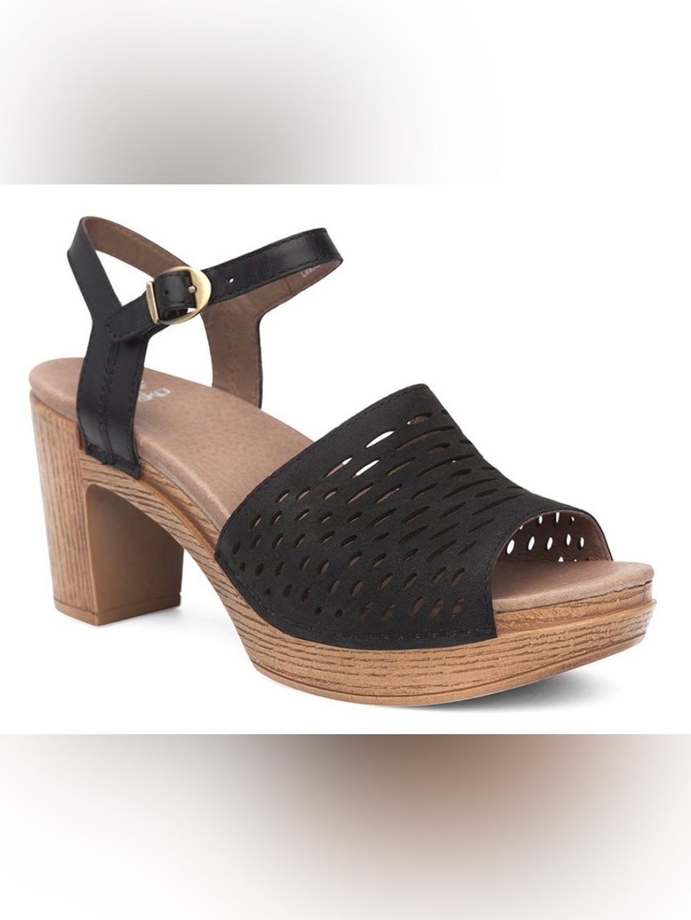 Dansko Denita Women’s Black Nubuck Block Heel Sandals with Ankle Strap